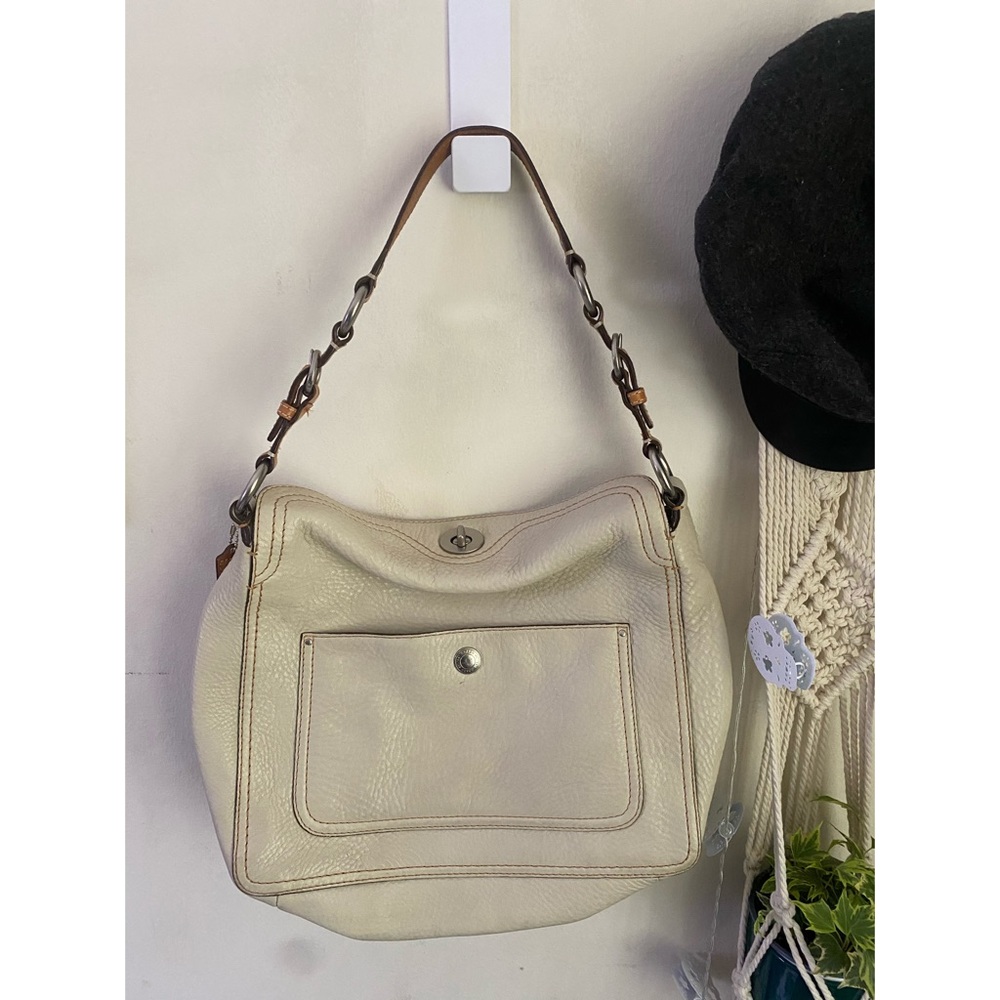 Cream and brown leather Coach purse